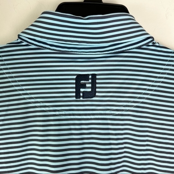 FootJoy Mens Golf Polo Shirt Blue Striped Stretch Button Short Sleeve Collared L - Picture 5 of 9